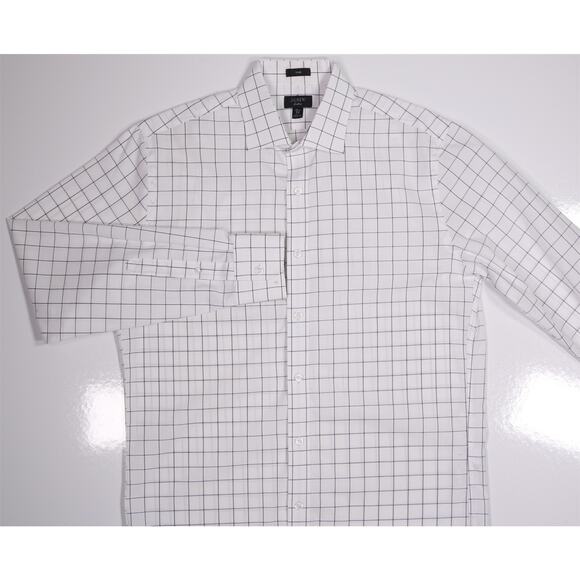 J Crew Mens Ludlow Slim White Navy Checkered Cotton Dress Shirt 15.5-34 - Picture 3 of 7